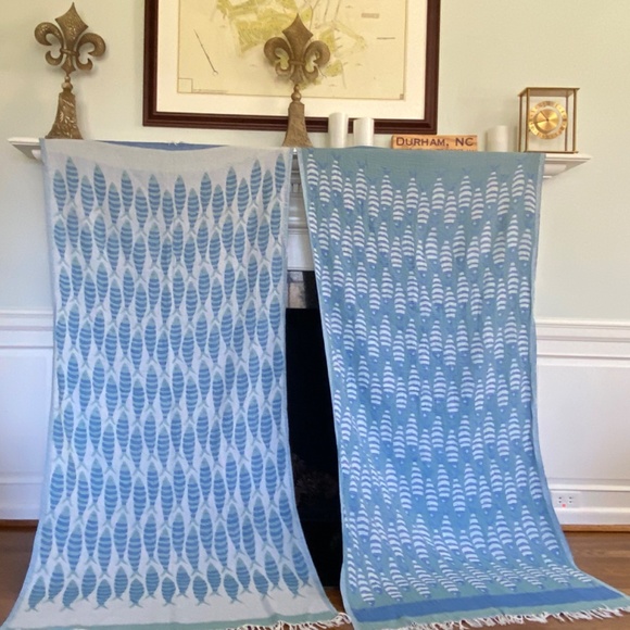 School of Fish Towel Soft Muslin Layered Weave Organic Cotton XL Sea Green Blue - Picture 6 of 12